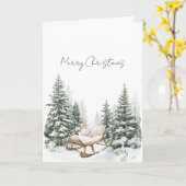 Bunny on Sleigh Snow Christmas Pine Trees Kaart (Gele Bloem)