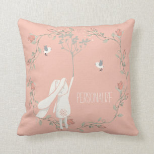 Bunny on the Breeze Floral Wreath Personalized Kussen