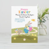 Bunny on zijnway Easter Invitation Kaart (Staand voorkant)