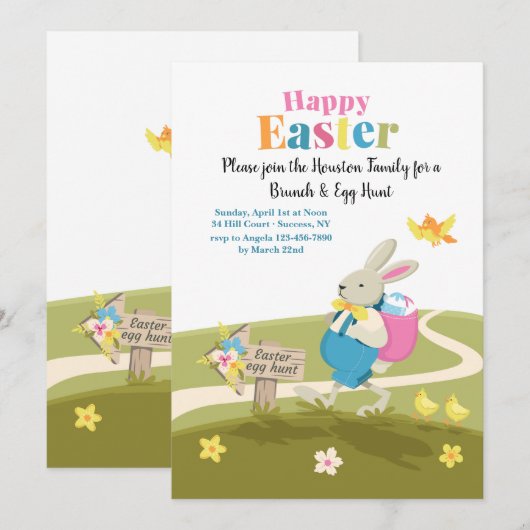 Bunny on zijnway Easter Invitation Kaart (Voorkant / Achterkant)