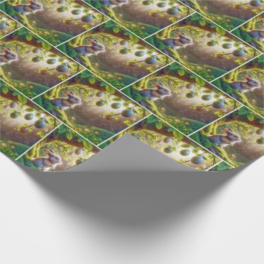 Bunny onder een easter egg tree cadeaupapier (Hoek)