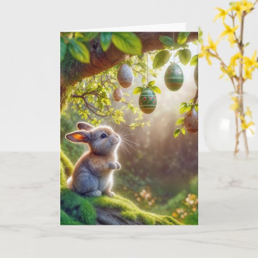 Bunny onder een easter egg tree kaart (Gele Bloem)