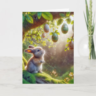 Bunny onder een easter egg tree kaart