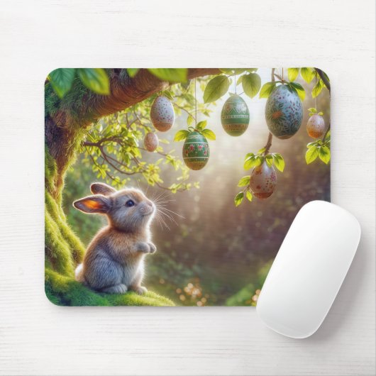 Bunny onder een easter egg tree muismat (Met muis)