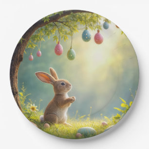 Bunny onder een easter egg tree papieren bordje