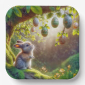 Bunny onder een easter egg tree papieren bordje (Voorkant)