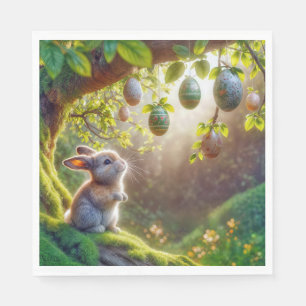 Bunny onder een easter egg tree servet