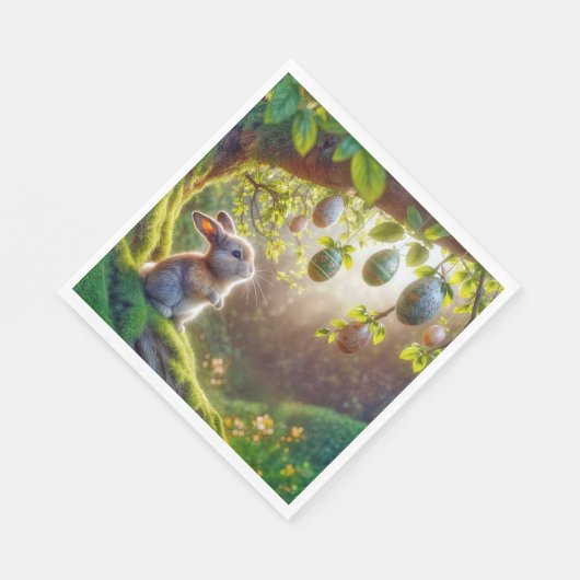 Bunny onder een easter egg tree servet (Hoek)
