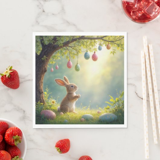 Bunny onder een easter egg tree servet (Insitu)