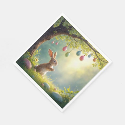 Bunny onder een easter egg tree servet (Hoek)