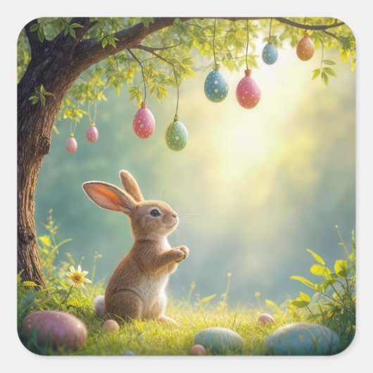 Bunny onder een easter egg tree vierkante sticker (Voorkant)