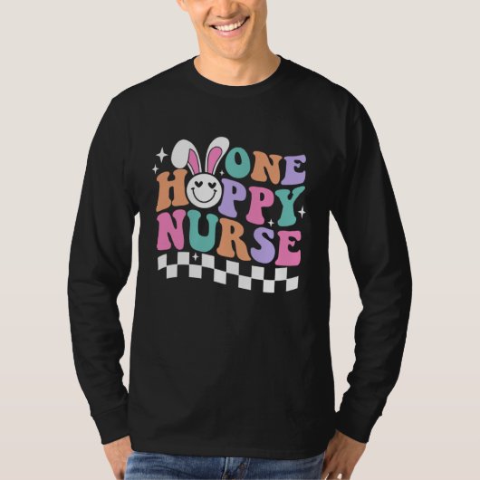 Bunny One Hoppy Nurse Happy Easter Day Groovy Retr T-shirt (Voorkant)
