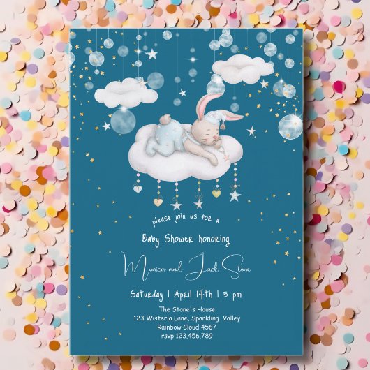 Bunny op de wolk, baby shower kaart