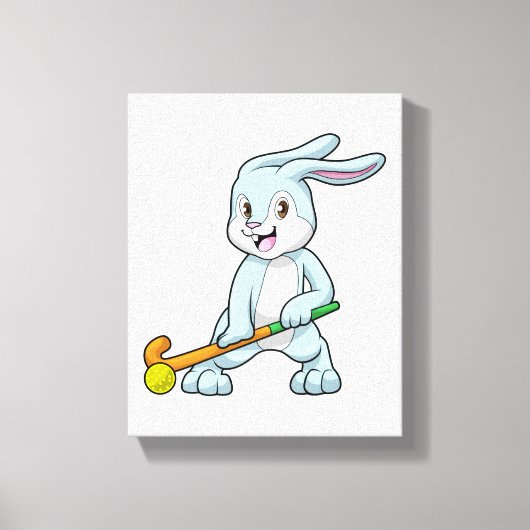 Bunny op Field hockey met Hockey stick Canvas Afdruk (Voorkant)