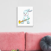 Bunny op Field hockey met Hockey stick Canvas Afdruk (Insitu (Woonkamer))