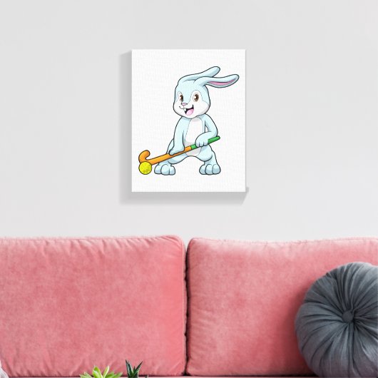 Bunny op Field hockey met Hockey stick Canvas Afdruk (Insitu (Woonkamer))