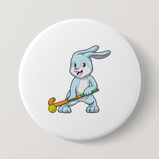 Bunny op Field hockey met Hockey stick Ronde Button 7,6 Cm (Voorkant)