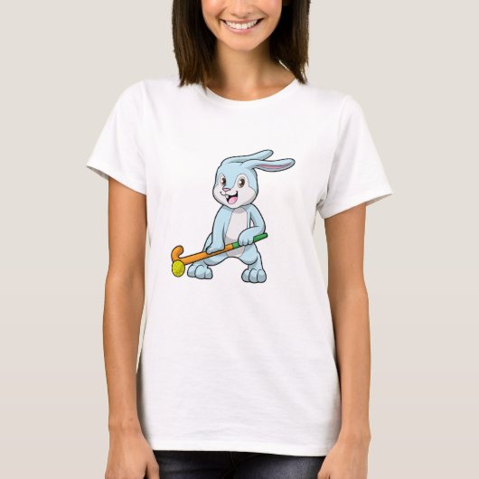 Bunny op Field hockey met Hockey stick T-shirt (Voorkant)