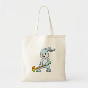 Bunny op Field hockey met Hockey stick Tote Bag