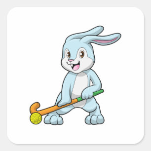 Bunny op Field hockey met Hockey stick Vierkante Sticker