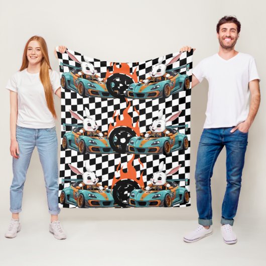 Bunny Oranje auto racing Print Fleece Deken (In situ)