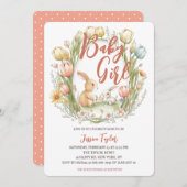 Bunny Oval Tulip Lijst Spring Girl Baby shower Kaart (Voorkant / Achterkant)