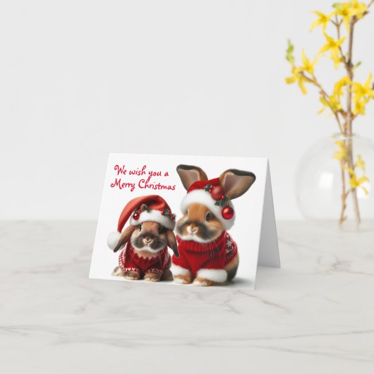 Bunny Paar Kerstmis Kaart (Gele Bloem)