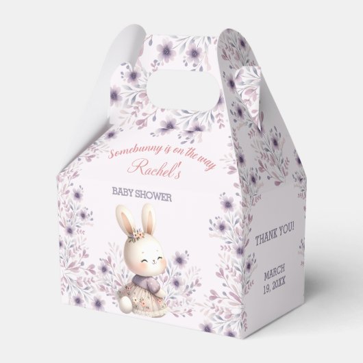 Bunny Paarse Bloemen Spring Meisje Baby shower Kle Bedankdoosjes (Voorkant Zijde)