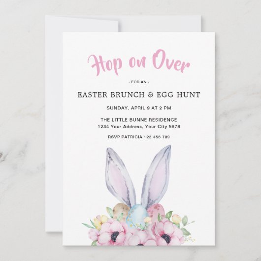 Bunny Paasbrunch & Ei Hunt Uitnodiging (Voorkant)