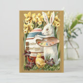  Bunny Painting Egg Custom Pasen Groeten Feestdagenkaart (Staand voorkant)