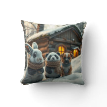Bunny, Panda & Pupply in sneeuw Kussen en geschenk