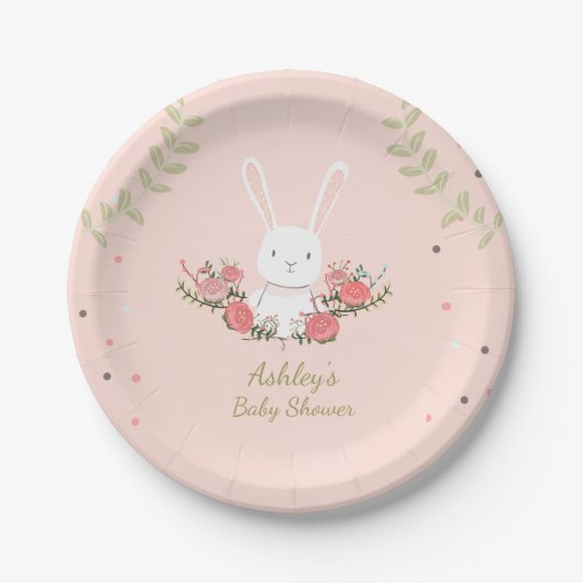 Bunny Paper Borden Baby shower Woodland Pink Girl Papieren Bordje (Voorkant)