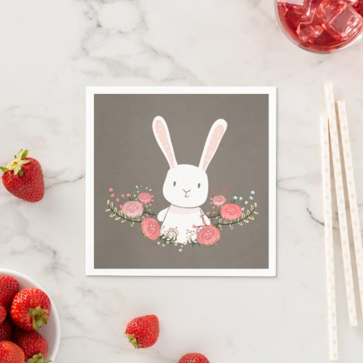 Bunny Paper Napkin Woodland Bloemen Rustiek Meisje Servet (Insitu)