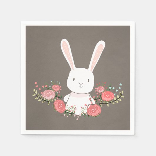 Bunny Paper Napkin Woodland Bloemen Rustiek Meisje Servet (Voorkant)
