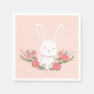 Bunny Paper Napkin Woodland Floral Pink Girl Servetten