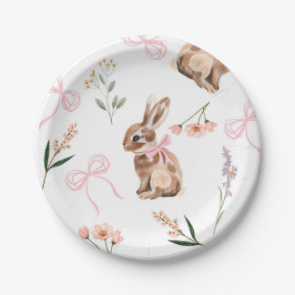Bunny papier borden roze bogen wilde bloemen Pasen Papieren Bordje