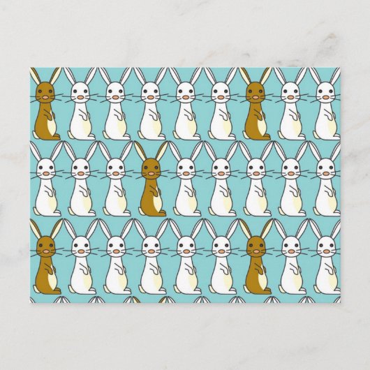 Bunny Parade Blue - Brown en White Bunbun Briefkaart (Voorkant)