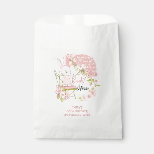 Bunny Paraplu Bloemen Naam Datum Meisje Baby showe Bedankzakje (Voorkant)