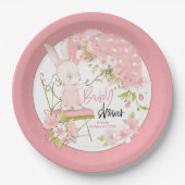 Bunny Paraplu Flowers Naam Datum Roze Baby shower Papieren Bordje (Voorkant)