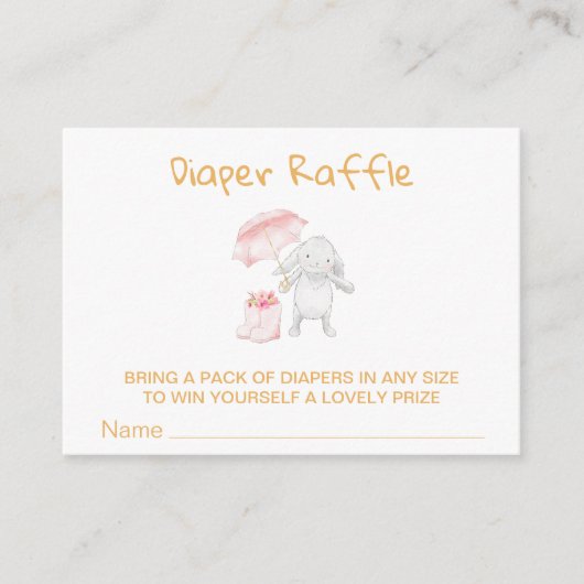 *~* Bunny Paraplu Laarzen Bloem PINK Luier Raffle Informatiekaartje (Voorkant)