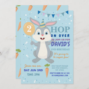 Bunny Party Birthday Rabbit Boys Blue Easter Kaart