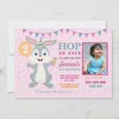 Bunny Party Birthday Rabbit Fotopaasroze Kaart (Voorkant)