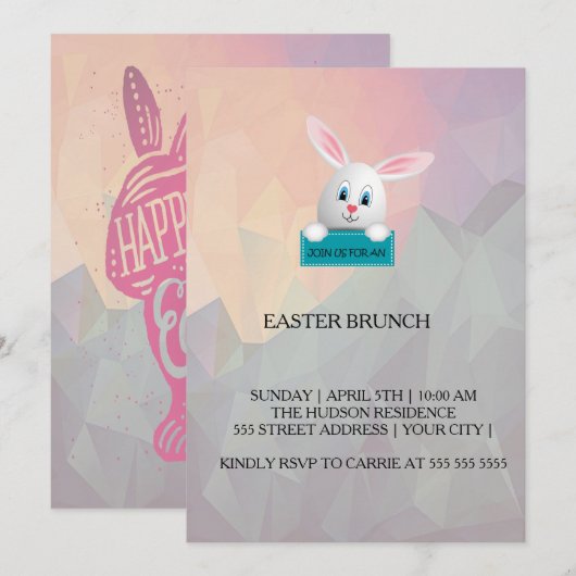 Bunny - Pasen uitnodiging (Voorkant / Achterkant)