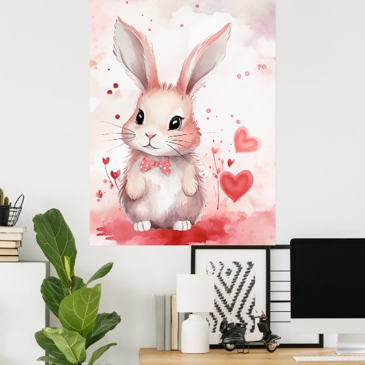 Bunny Pastel met harten Poster (Thuiskantoor)