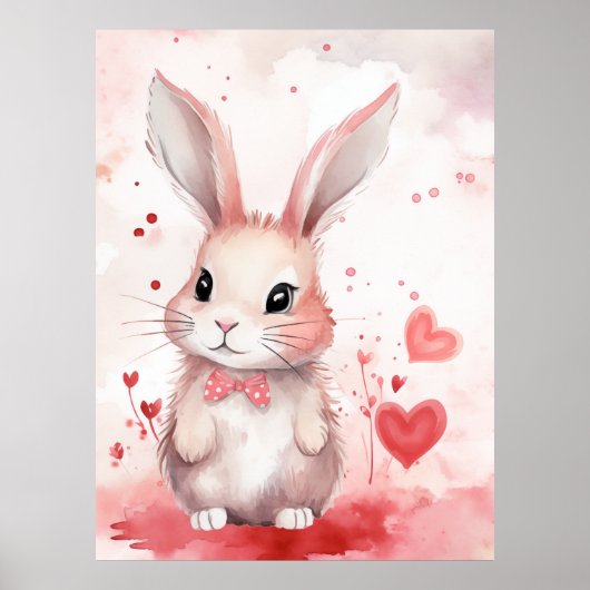 Bunny Pastel met harten Poster (Voorkant)