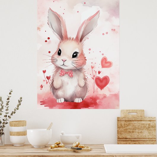 Bunny Pastel met harten Poster (Keuken)