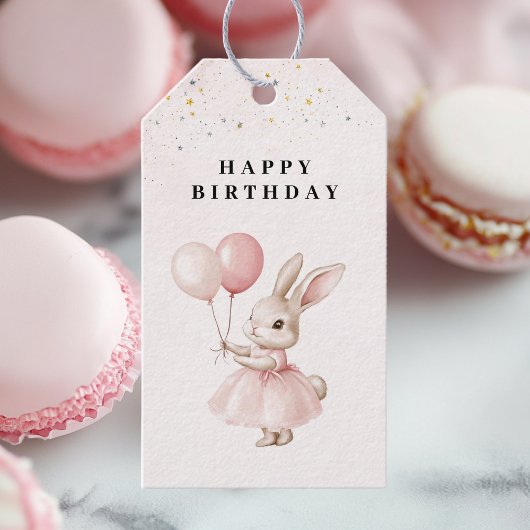 Bunny Pastel Roze Verjaardag Cadeaulabel