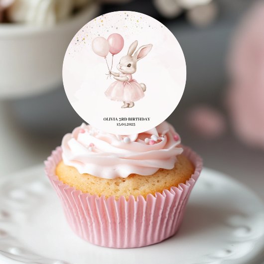 Bunny Pastel Roze Verjaardag Ronde Sticker