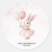 Bunny Pastel Roze Verjaardag Ronde Sticker (Voorkant)