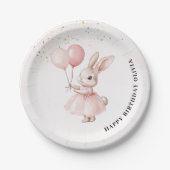 Bunny Pastel Roze Verjaardag | Schattige feestserv Papieren Bordje (Voorkant)